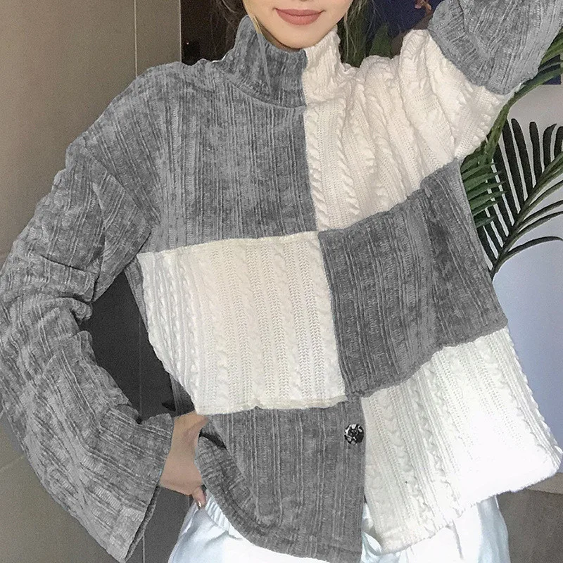 

Woman Sweaters Winter Casual Color Block Pullover Sweaters Turtleneck Sweater Knitwear Suéteres Kobieta Swetry женские свиеѬа